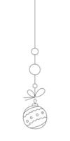 Christmas ball with a zigzag pattern and circles on a string. Black and white clipart illustration. vector