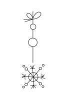 Snowflake with circles on a string. Black and white clipart illustration. vector