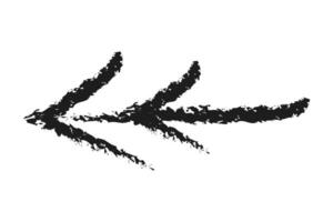 Double left arrow. Hand drawn charcoal arrow. vector