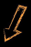 Contour thick arrow down left color. Hand drawn chalk arrow. vector