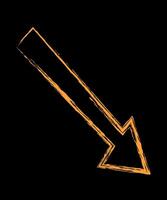 Contour thick arrow down right color. Hand drawn chalk arrow. vector