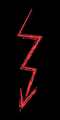 Zigzag down arrow color. Chalk hand drawn arrow.