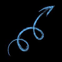 Hand drawn curling up right arrow color. Chalk arrow. vector
