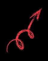 Curling up right arrow color. Hand drawn chalk arrow. vector