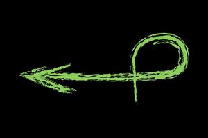 Left arrow with a curled tip color. Chalk hand drawn arrow. vector