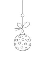 Christmas ball with circles on a string. Black and white clipart illustration. vector
