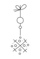 Abstract snowflake with circles and bow on a string. Black and white clipart illustration. vector