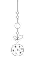 Christmas ball with snowflakes on a string. Black and white clipart illustration. vector