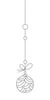 Christmas ball with a wavy pattern on a string. Black and white clipart illustration. vector
