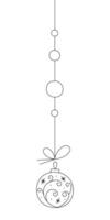 Christmas ball with pattern and snowflakes on a string. Black and white clipart illustration. vector