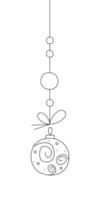 Christmas ball with a spiral pattern on a string. Black and white clipart illustration. vector