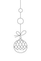 Christmas ball with diamond shapes on a string. Black and white clipart illustration. vector