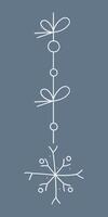 Abstract snowflake on a string with two bows. Color clipart illustration. vector