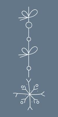 Abstract snowflake on a string with two bows. Color clipart illustration.