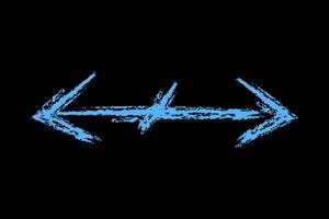 A double-headed arrow with a slash in the middle color. Chalk hand drawn arrow. vector