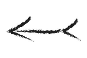 Left arrow forked at the end. Hand drawn charcoal arrow. vector