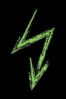 Down arrow in the form of lightning color. Chalk hand drawn arrow. vector