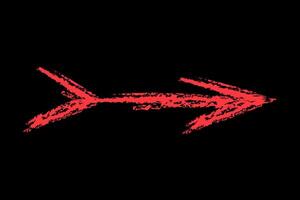 Right arrow forked at the end color. Chalk hand drawn arrow. vector