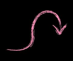 Arc shaped arrow color with a downward turn. Hand drawn chalk arrow. vector