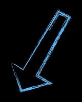 Chalk contour thick arrow left down color. Hand drawn arrow. vector