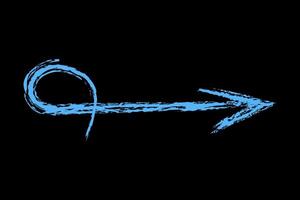 Right arrow with a curled tip color. Chalk hand drawn arrow. vector