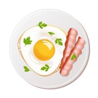 A beautiful fried egg with fresh parsley and fried bacon on a plate, perfect for any meal. Healthy eating, breakfast. Food illustration in realistic style for cafe, menu, sticker, design vector