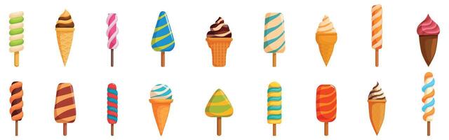 Spiral ice cream icons set. Colorful ice cream and popsicles bringing summer refreshment vector