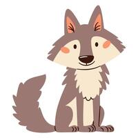 Flat illustration in a simple children's style. Cute wolf on white background vector