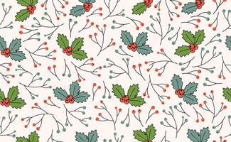 Funny Christmas seamless pattern in trendy Groovy Retro 70s cartoon style. Retro y2k style character. Cute Christmas poinsettia, rowan branch. illustration vector