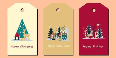 Set of Christmas sale tags and badges isolated on light background. Emblems for xmas holiday presents packaging. Pattern, text place, congratulations. vector
