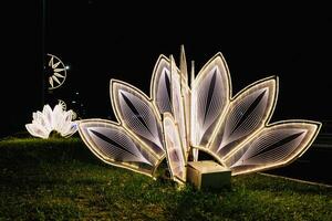 Glowing Lotus Dreams Ethereal Light Installations Illuminate the Night Sky with a Dance of Color and Tranquility. photo