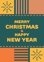 Christmas and new year postcard design with yellow and orange elements on a green background vector