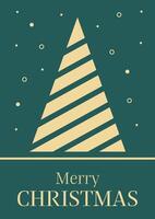 Christmas and new year postcard design with golden christmas tree on a green background vector
