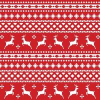 Pattern with nordic winter ornament with reindeer and snowflakes on red background vector