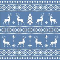 Pattern with nordic winter ornament with reindeer and snowflakes on blue background vector