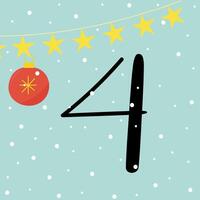 Christmas advent calendar with star garland and snowfall. 4th of december day. flat illustration vector