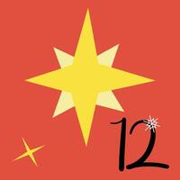 Christmas advent calendar with Christmas star on red background. 12th of december day. flat illustration vector