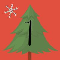 Christmas advent calendar with Christmas tree and snowflake. 1st of december day. flat illustration vector