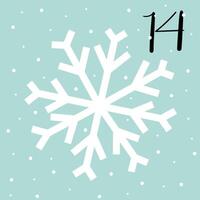 Christmas advent calendar with snowflake and snowfall. 14th of december day. flat illustration vector
