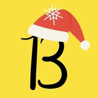 Christmas advent calendar with Santa red hat and snowflake. 13th of december day. flat illustration vector
