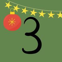 Christmas advent calendar with star garland and number 3. 3rd of december day. flat illustration vector