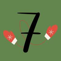 Christmas advent calendar with red mittens and snowflakes. 7th december of day. flat illustration vector
