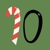 Christmas advent calendar with lollipop cane and snowflake. 10th of december day. flat illustration vector