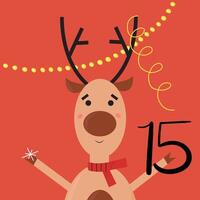 Christmas advent calendar with deer and garlands. 15th of december day. flat illustration vector