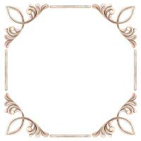 Vintage baroque border in the form of a square frame with a pattern of swirls and curls. Watercolor illustration frame for wedding, Valentine's Day, anniversary, birthday, cards, posters, banners. vector