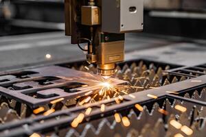 Precision in Action The Intricate Dance of Light and Metal as a Laser Cutting Machine Transforms Raw Material into Art. photo