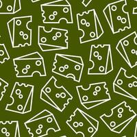 Seamless cheese pattern of white pieces of cheese in a line on a green background vector