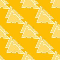 Geometric seamless cheese pattern made of triangle pieces of cheese on orange background vector