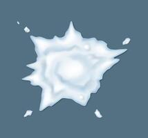 Frozen snowball splat with ice crimps realistic illustration. Winter holiday funny snow fight 3d object on blue-grey background vector