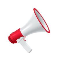 Bullhorn device ready to speak realistic illustration. Powerful loudspeaker for audio messages 3d model on white background vector